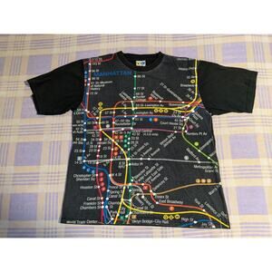 NYC Subway Line T-Shirt Manhattan New York Map Medium 2000s Y2k 90s Aop All Over